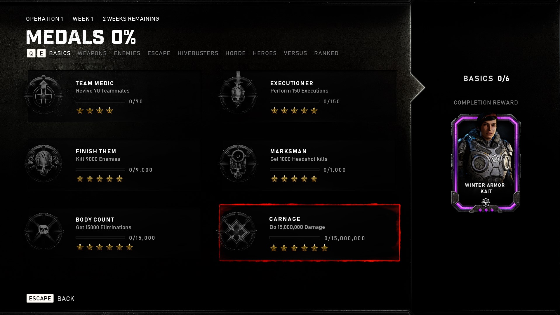 Gears 5 Opération 1 Médailles et