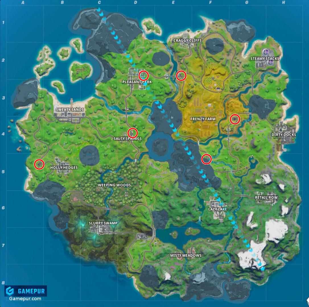 Emplacements des pompes à essence Fortnite