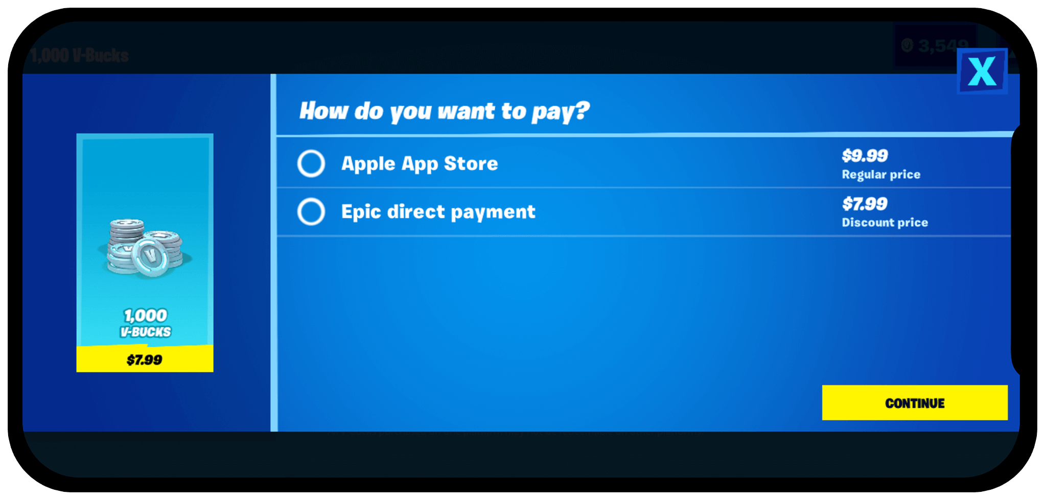 Paiement direct épique sur l'App Store d'Apple