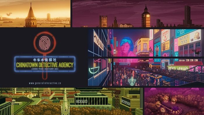 Une image promotionnelle présentant les emplacements du jeu d'aventure-mystère de General Interactive, Chinatown Detective Agency