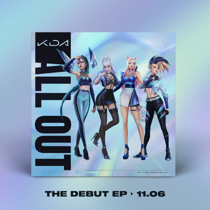 Une maquette de couverture d'album du groupe pop virtuel K / DA de Riot Games All Out EP