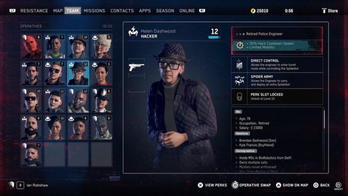 watch-dogs-legion "width =" 700 "height =" 394 "srcset =" http://conseilsjeux.com/wp-content/uploads/2020/11/Arretez-vous-la-legion-de-Watch-Dogs-n39a-pas-besoin-d39un.jpg 700w, https://cogconnected.com/wp-content/uploads/2019/06/watch-dogs-legion-2-768x432.jpg 768w, https://cogconnected.com/wp-content/uploads/2019/06/watch -dogs-legion-2-300x169.jpg 300w, https://cogconnected.com/wp-content/uploads/2019/06/watch-dogs-legion-2.jpg 1000w "tailles =" (largeur maximale: 700px ) 100vw, 700px "/></p>
<p>En explorant Londres, j'ai rencontré un jeune homme du nom de Chris qui passait à côté, s'occupant de ses affaires. Il rêve de devenir un cascadeur avec des traits qui lui permettent d'échapper plus facilement à la police ainsi que de tout nouveaux hacks pour contrôler la circulation et déplacer les véhicules hors de son chemin afin qu'il puisse vraiment brûler du caoutchouc. Je n’ai pas encore eu le temps de le recruter – j'étais déjà en mission – mais je l’ai connecté sur mon téléphone pour pouvoir revenir et l’approcher plus tard; Je pourrais toujours utiliser un timonier et il semble définitivement à la hauteur de la tâche.</p>
<p>Ces personnages sont tous générés aléatoirement pendant que je joue. Chacun est unique dans son apparence, sa caractérisation et sa personnalité. En repensant aux autres jeux Watch Dogs, il s'agit d'un bond en avant impressionnant étant donné que nous avions l'habitude de pirater les téléphones des gens juste pour voir leurs passe-temps et voler leur argent. La question que je vous pose est la suivante: ces personnages sont-ils moins intéressants ou engageants parce qu'ils ont été générés et non planifiés? Ils ne sont peut-être pas ceux qui sont sur la boîte, mais chaque personnage a une personnalité et des compétences. Si Alex, Joyce, Erica et Chris étaient l'équipe du jeu, je serais tout aussi heureux car ce sont des personnages uniques. J'adore le fait que je puisse parler à mes amis qui apprécient également Watch Dogs Legion et que nous puissions partager des histoires complètement différentes sur nos équipes parce que nous avons des membres complètement différents.</p>
<p><img decoding=