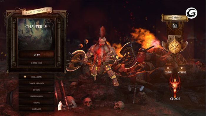 Capture d'écran du menu Warhammer Chaosbane