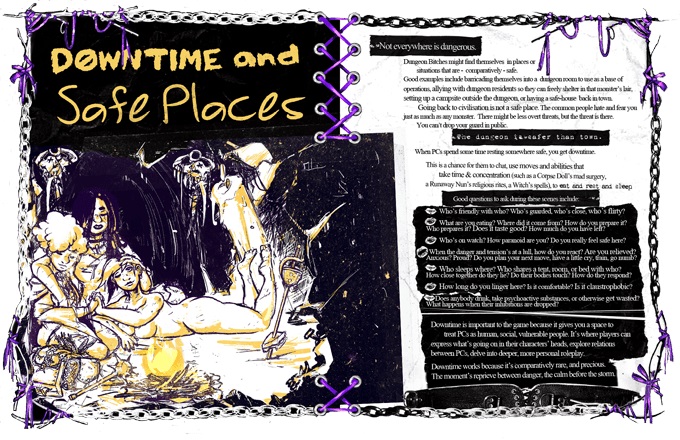 L'art du livre source Dungeon Bitches montre les câlins de Firebrand, de Lantern Girl et de Disgraced Princess