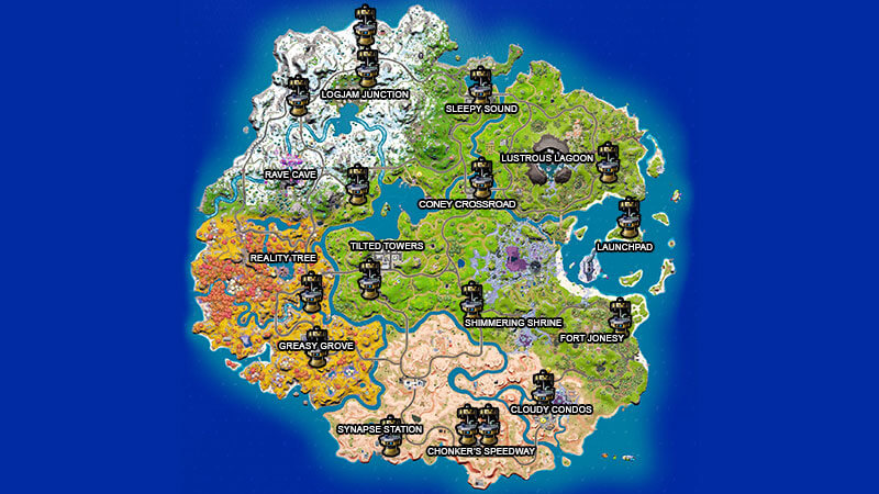 Tous les emplacements de banc de mise à niveau dans Fortnite Chapter 3 Season 4