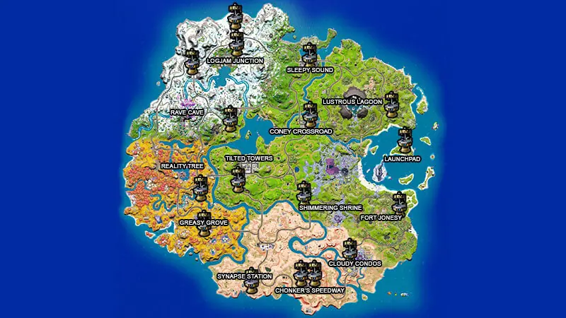 Tous les emplacements de banc de mise à niveau dans Fortnite Chapter 3 Season 4