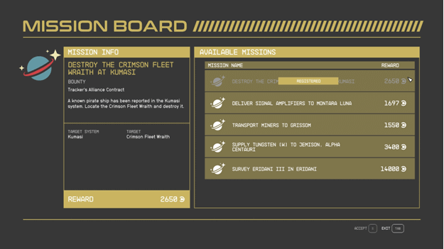 Tableau de mission Starfield