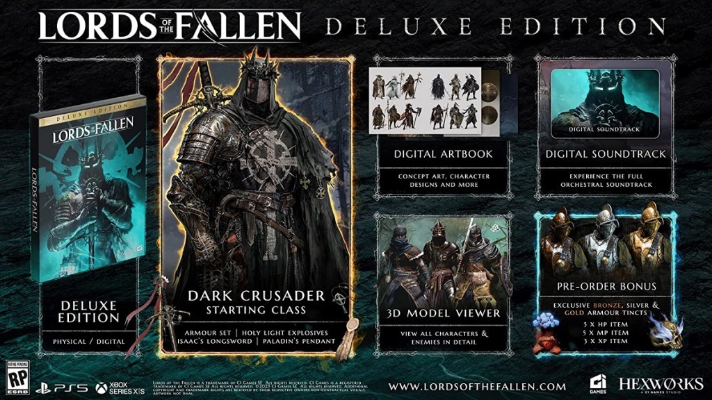 Capture d'écran de tous les bonus inclus dans Lords of the Fallen Deluxe Edition.