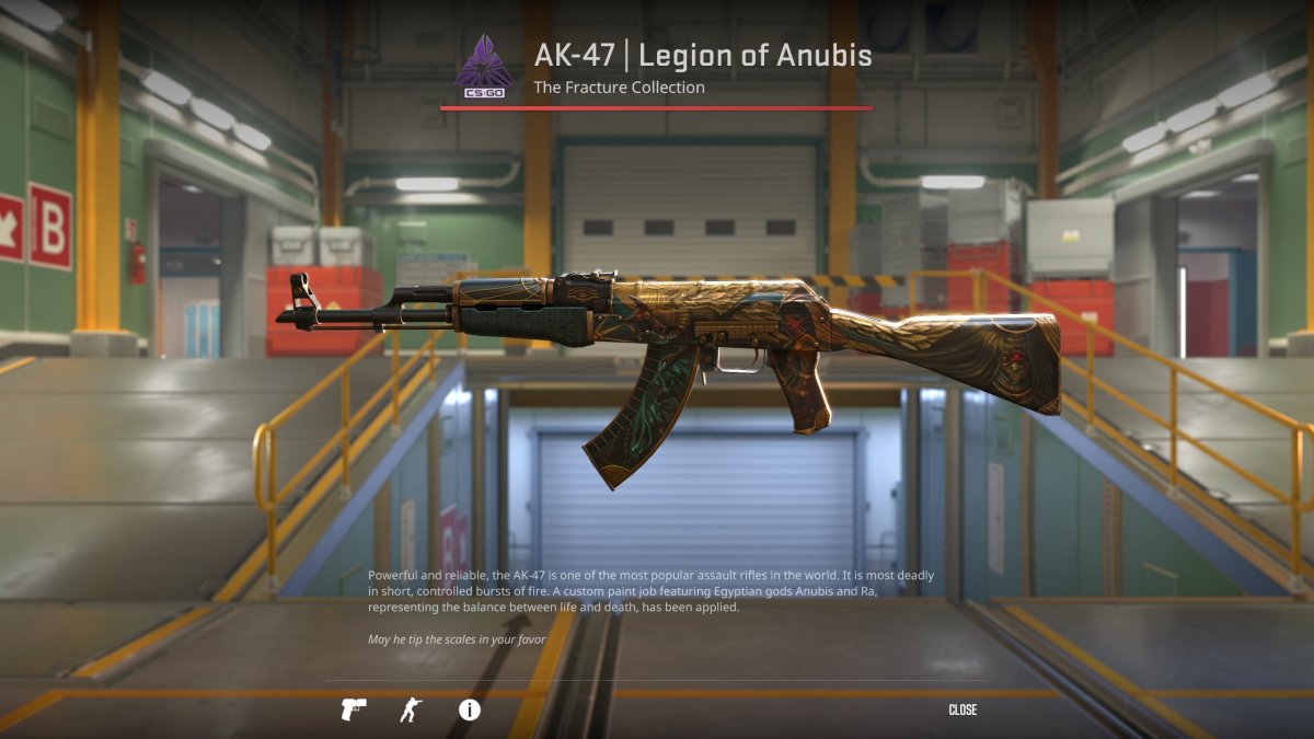 Une image du skin AK-47 Legion of Anubis dans Counter-Strike 2 (CS2) dans le cadre d'une liste classant les skins pour l'arme.