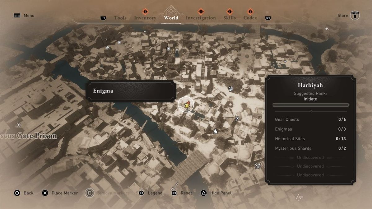 Une carte d'Assassin's Creed Mirage montrant où trouver le "Puzzle Enigme laissé pour compte" dans le jeu, dans le cadre d'un article expliquant comment le résoudre.