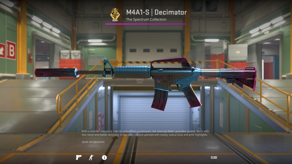 Image du skin Decimator pour le M4A1-S dans CS2 dans le cadre d'un article sur les plus beaux skins du jeu.