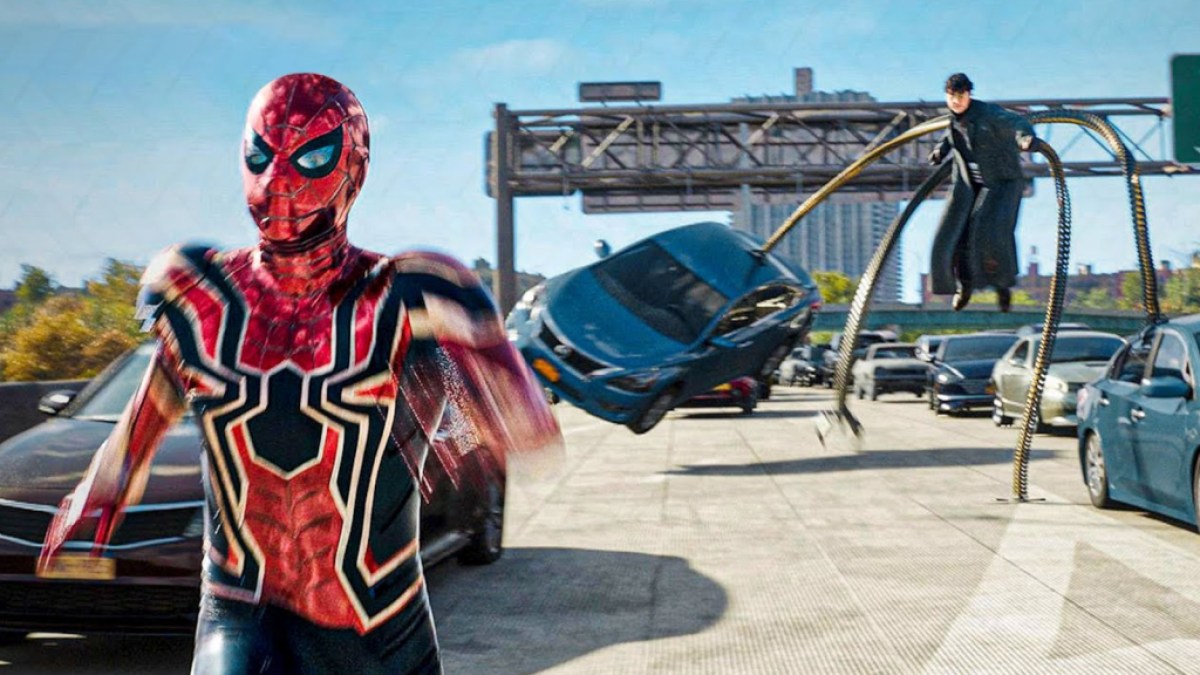 À quelle vitesse Spider Man peut-il courir ?  Spider-Man fuyant le Docteur Octopus depuis une scène de Spider-Man : No Way Home.