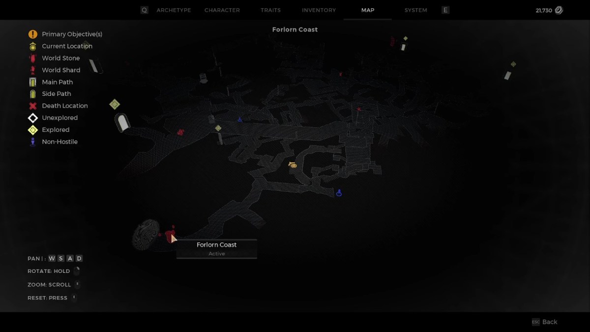 Comment obtenir l'ensemble d'armure du Zélote dans le DLC Awakened King Remnant 2.  Cette image montre l'emplacement sur la carte. 