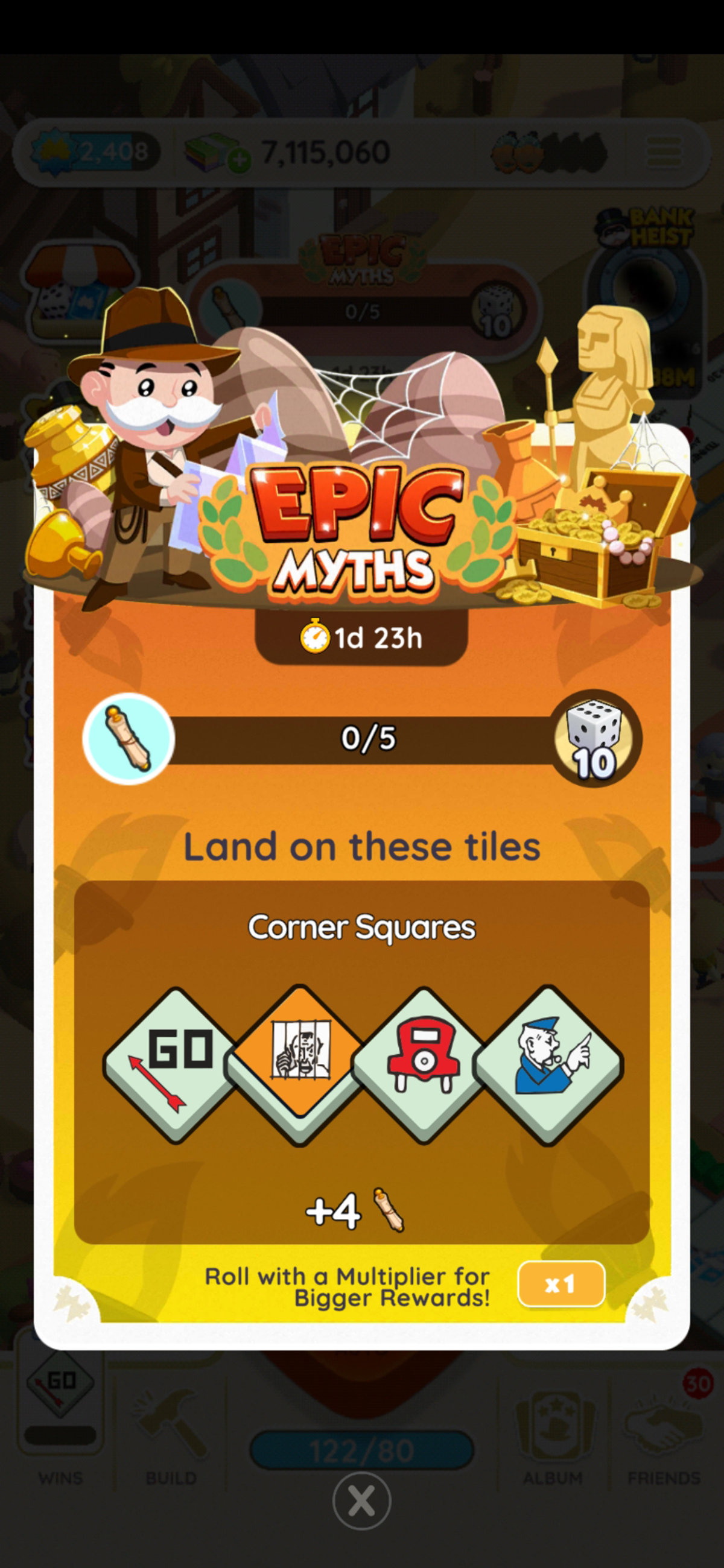 Un en-tête pour l'événement Epic Myths dans Monopoly GO dans le cadre d'un guide de tous les prix, jalons, récompenses disponibles pour l'événement, comment jouer et comment gagner.