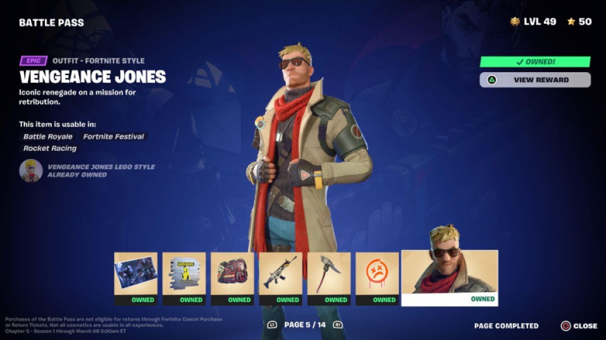 Vengeance Jones dans le Battle Pass du chapitre 5 de Fortnite.