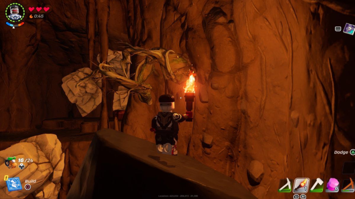 Knotroot dans une grotte dans LEGO Fortnite.