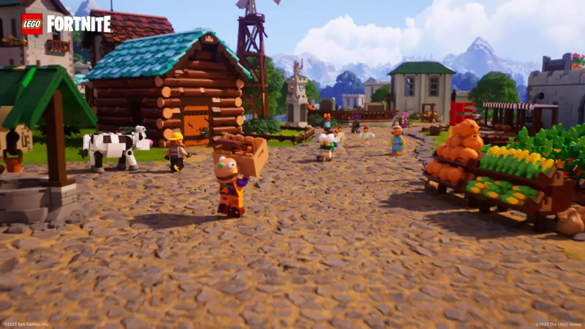 Un village dans LEGO Fortnite.