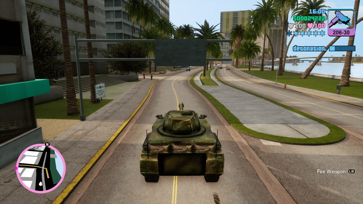 Un tank dans GTA : Vice City.  Cette image fait partie d'un article sur tout ce que fait la triche dans GTA : Vice City sur Netflix.