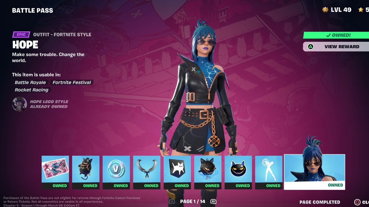 Le skin Hope dans le Battle Pass du chapitre 5 de Fortnite.