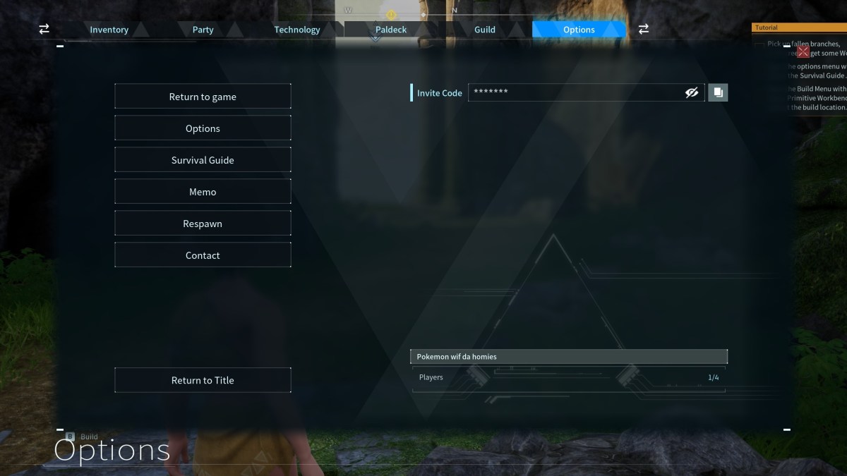 Le menu Code d'invitation dans Palworld.  Cette image fait partie d'un article sur la façon de jouer en coopération multijoueur dans Palworld. 