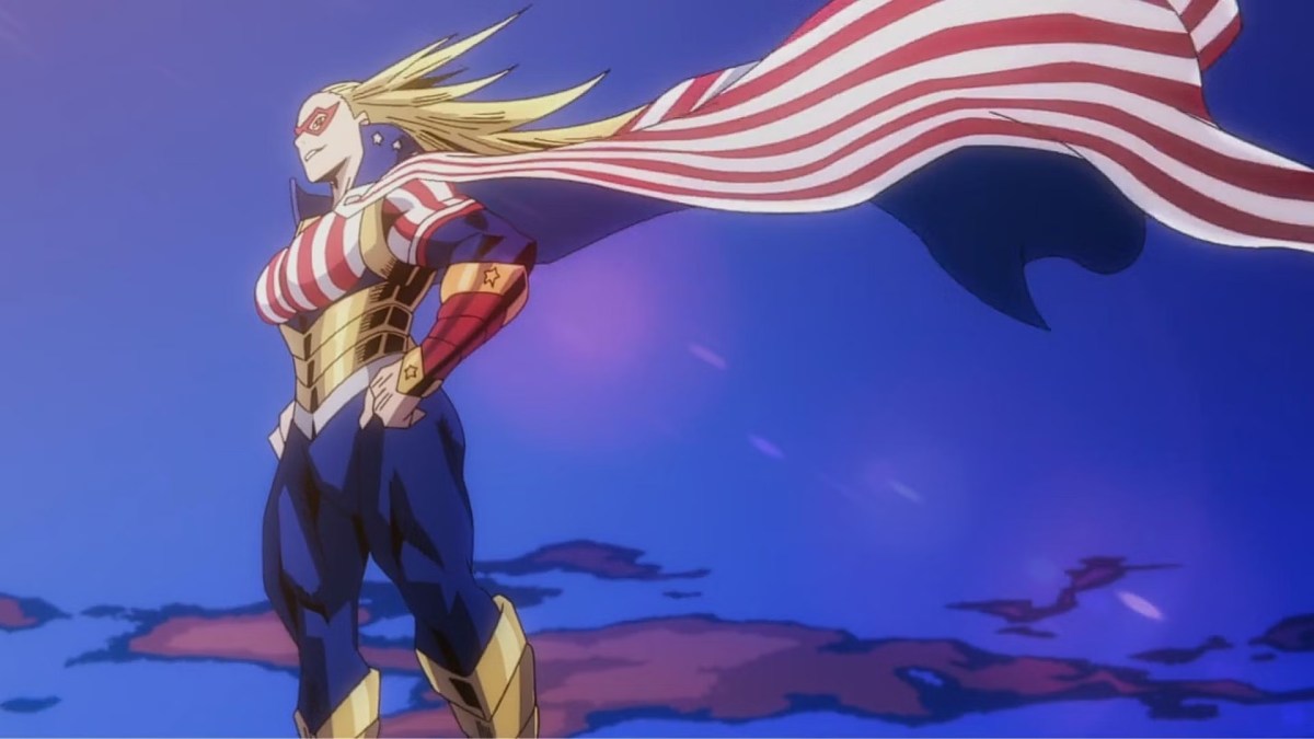 Star and Stripe debout.  Cette image fait partie d'un article sur les personnages les plus forts de My Hero Academia, classés.