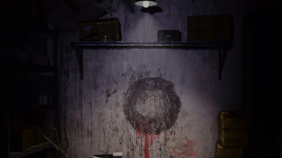 Une étrange marque circulaire grise sur un mur, avec du rouge venant du dessous.  Cette image fait partie d'un article sur la façon dont Silent Hill : The Short Message se connecte à d'autres jeux Silent Hill.