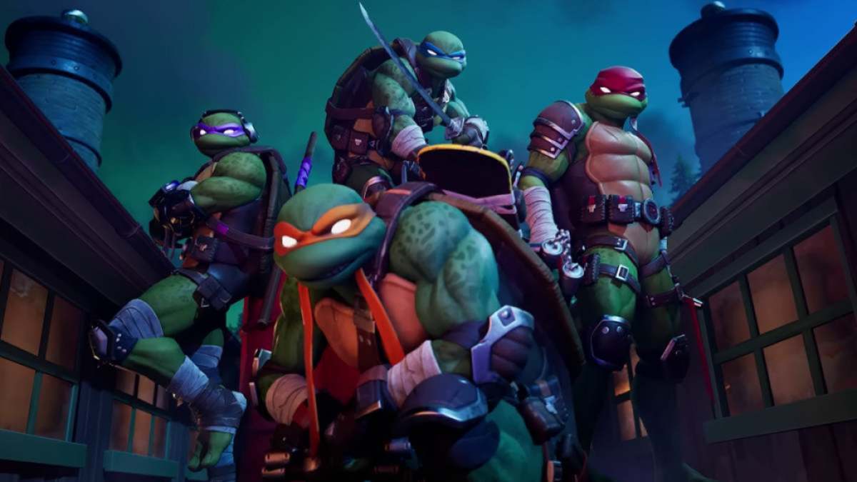 TMNT dans la cinématique Fortnite.  Cette image fait partie d'un article sur la façon de voyager lentement dans le temps dans le futur dans Fortnite.