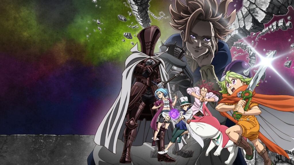 Illustration clé de Seven Deadly Sins : Four Knights of the Apocalypse.  Cette image fait partie d'un article sur tous les acteurs du doublage anglais et la liste des acteurs de Seven Deadly Sins : Four Knight of the Apocalypse. 